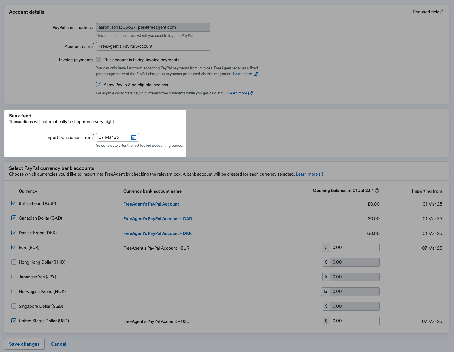 transaction import date being selected for the new currencies