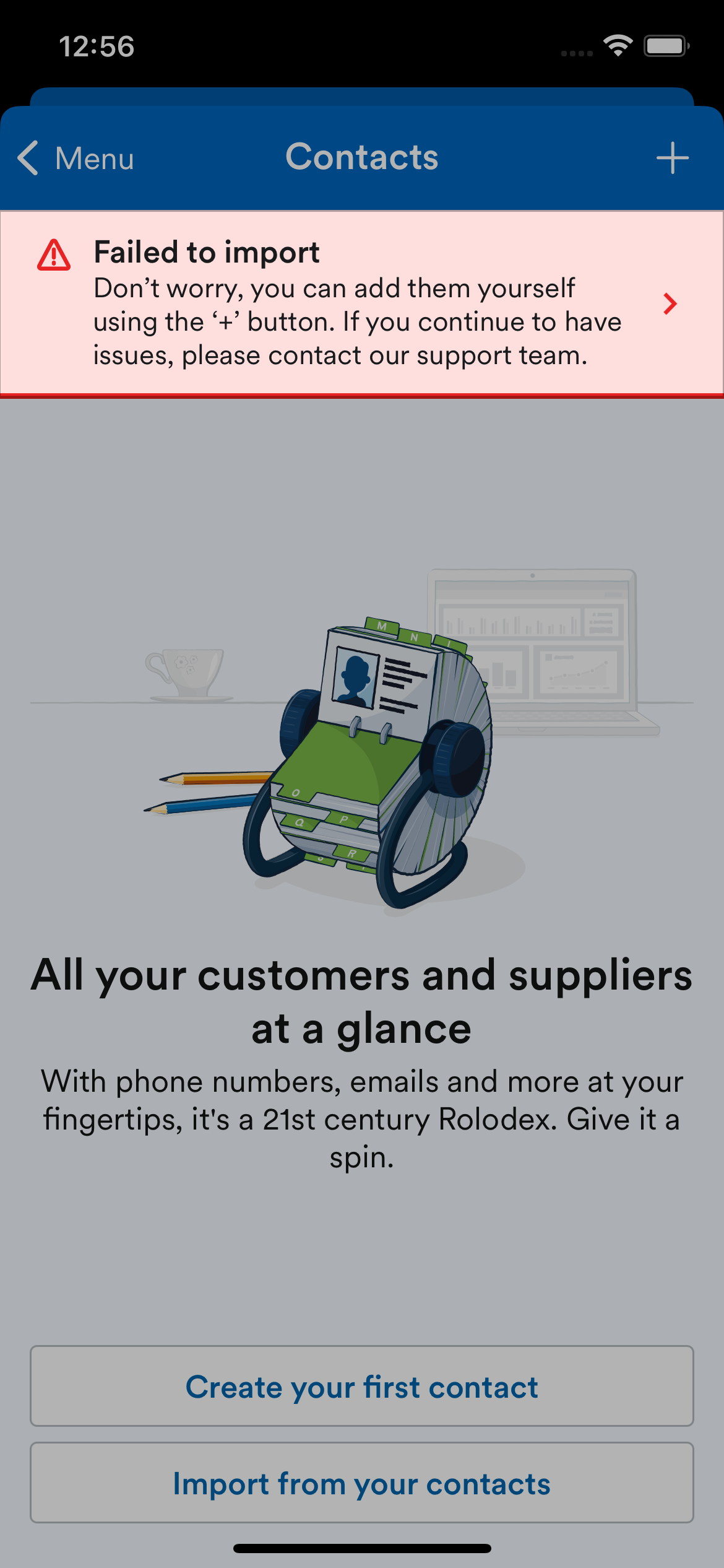 Pop up message saying import was unsuccessful.