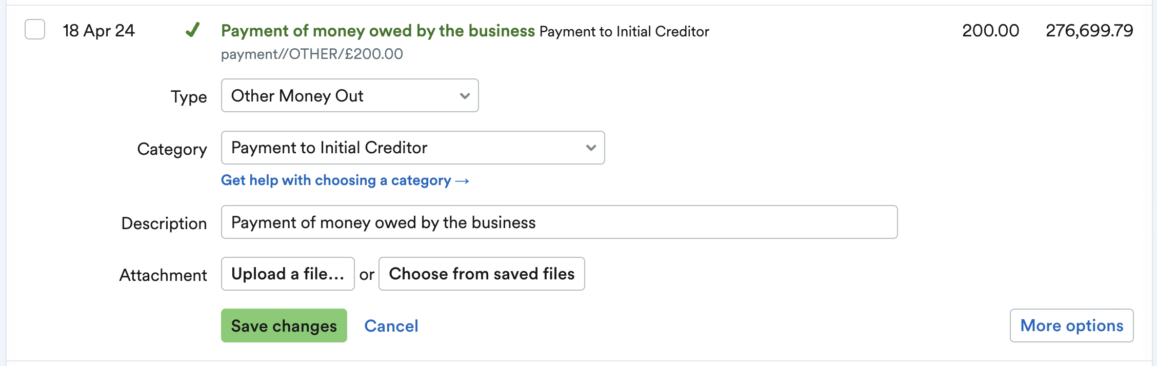 transaction being explained as a payment to initial creditor