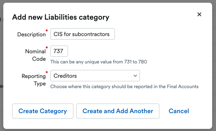 New liabilities category being created fro CIS for subcontractors
