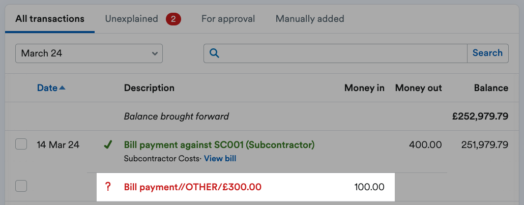 Newly created unexplained transaction