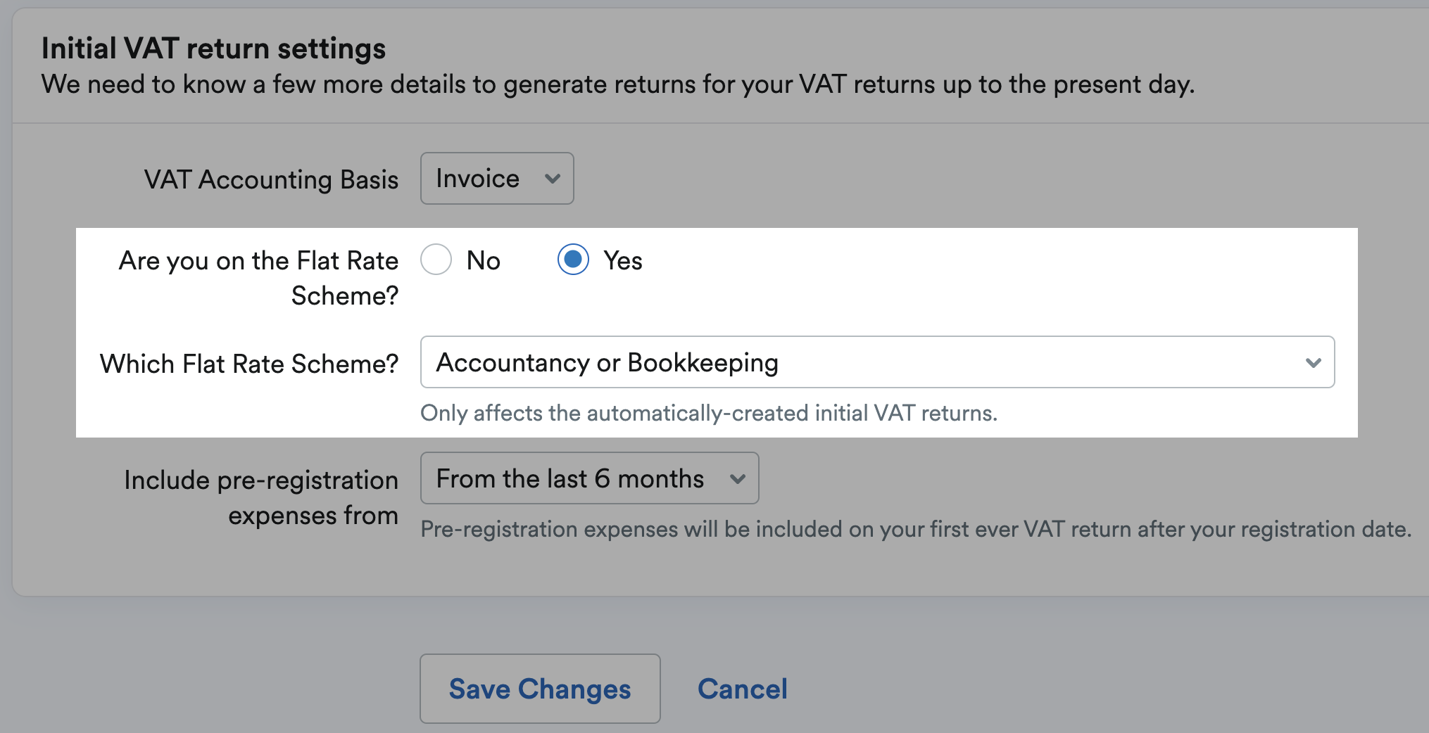 VAT Flat Rate Scheme details