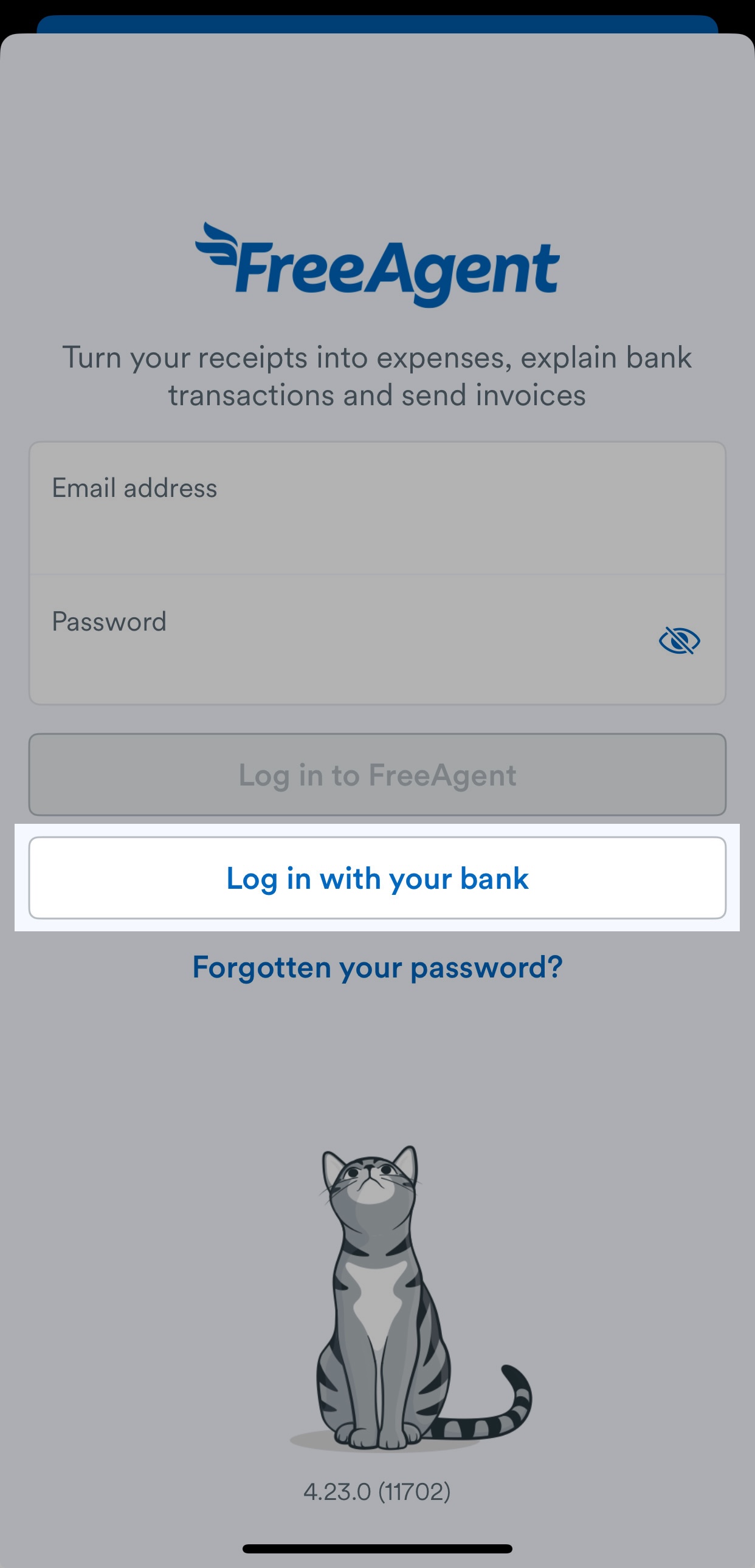 Log in with bank highlighted on login screen