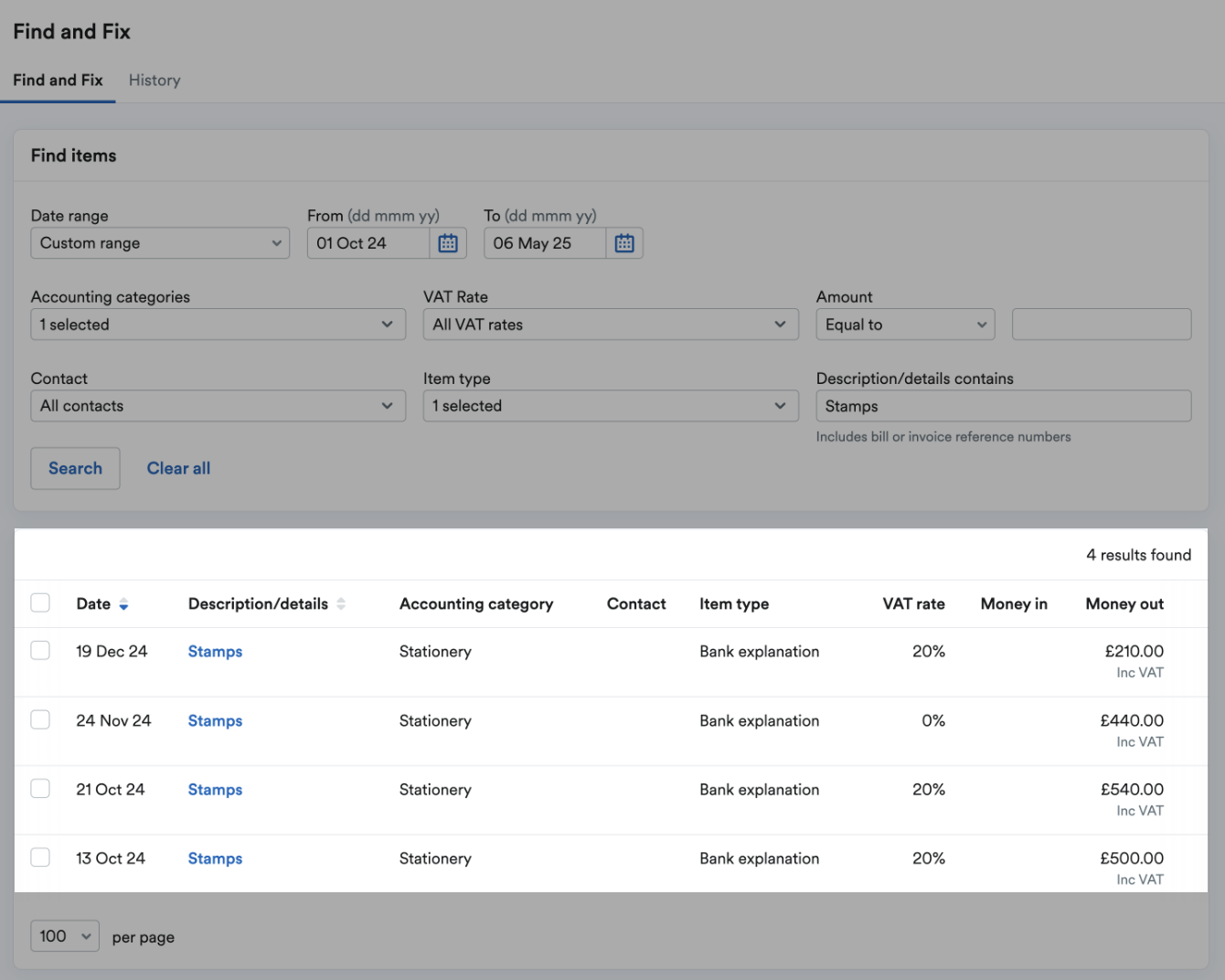 Example set of search results displayed.