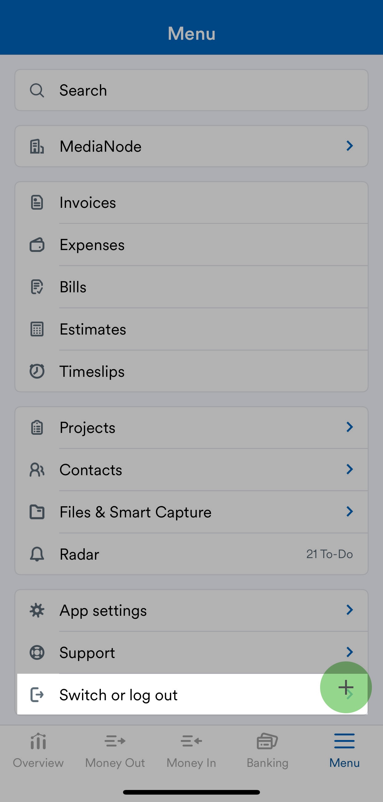 Switch or log out highlighted in the menu