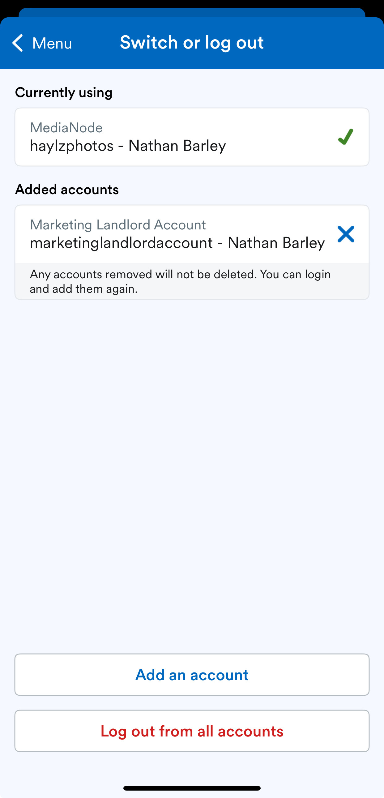 List of accounts.