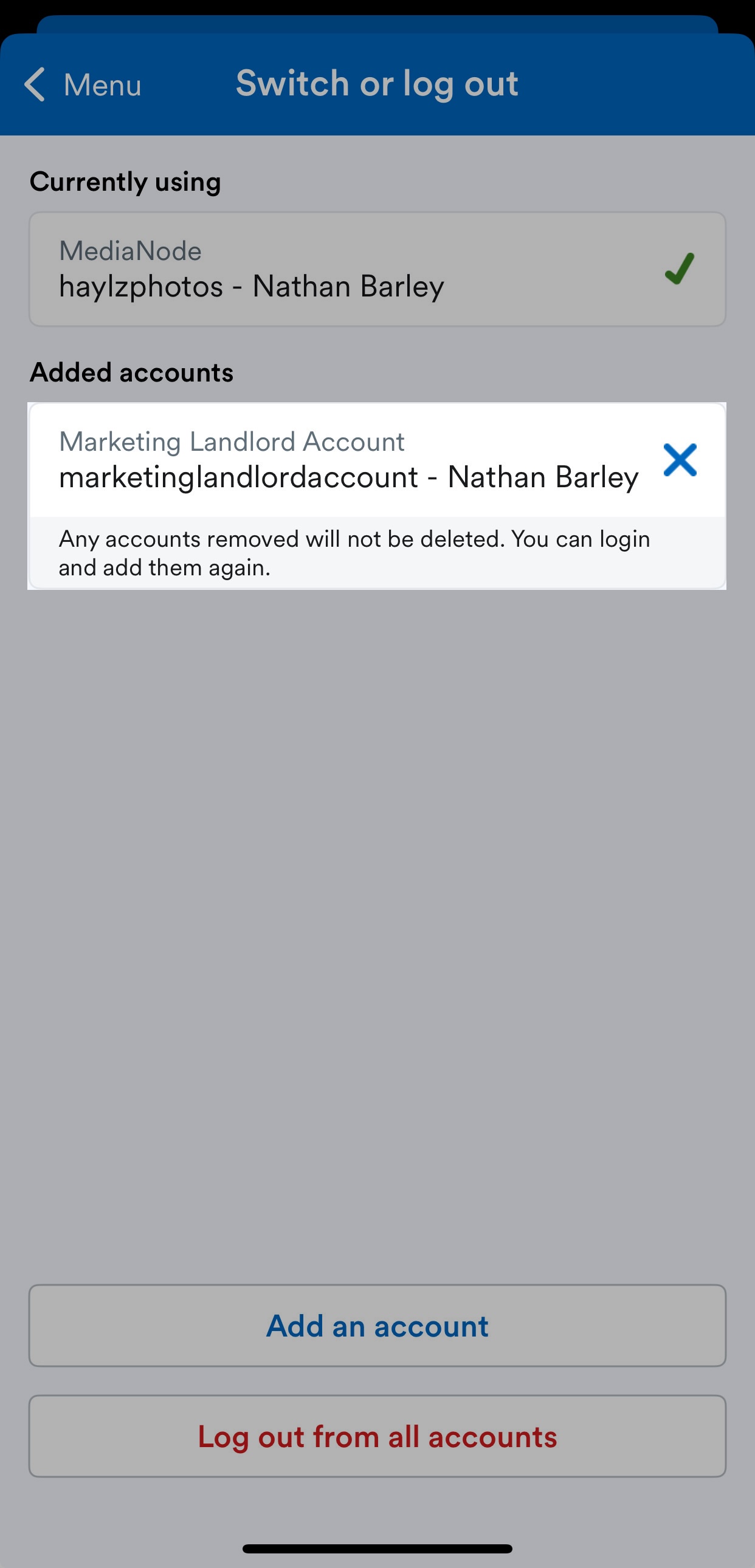List of Added accounts to switch to.