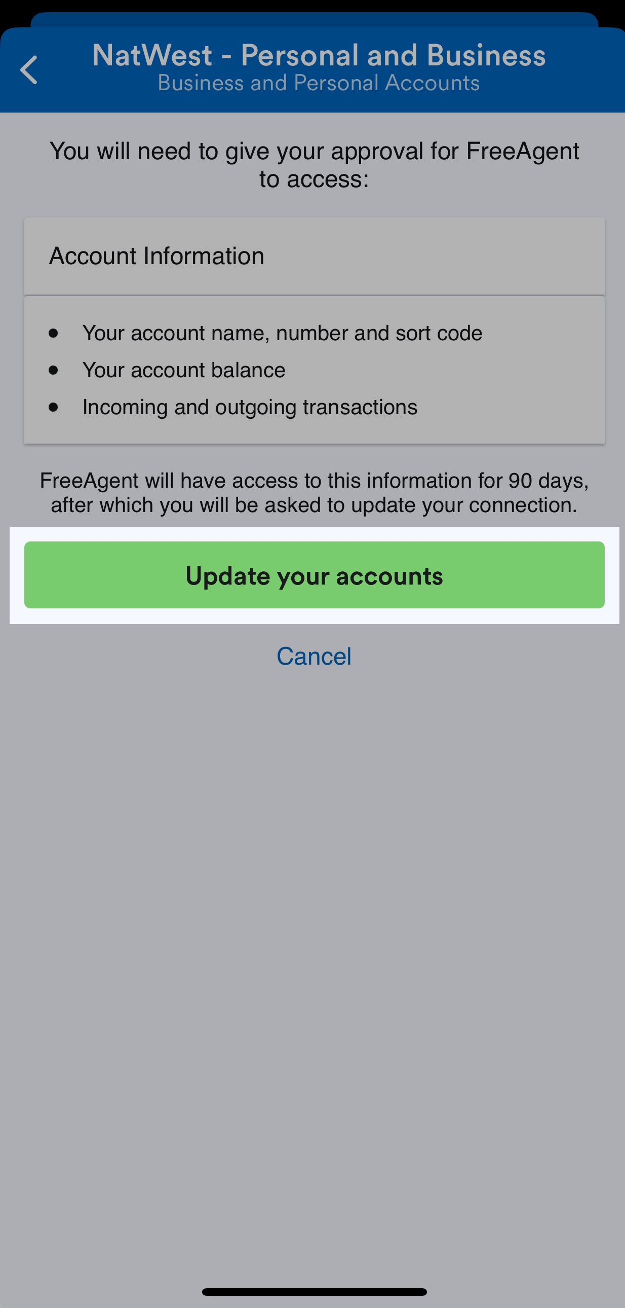Online banking screen.