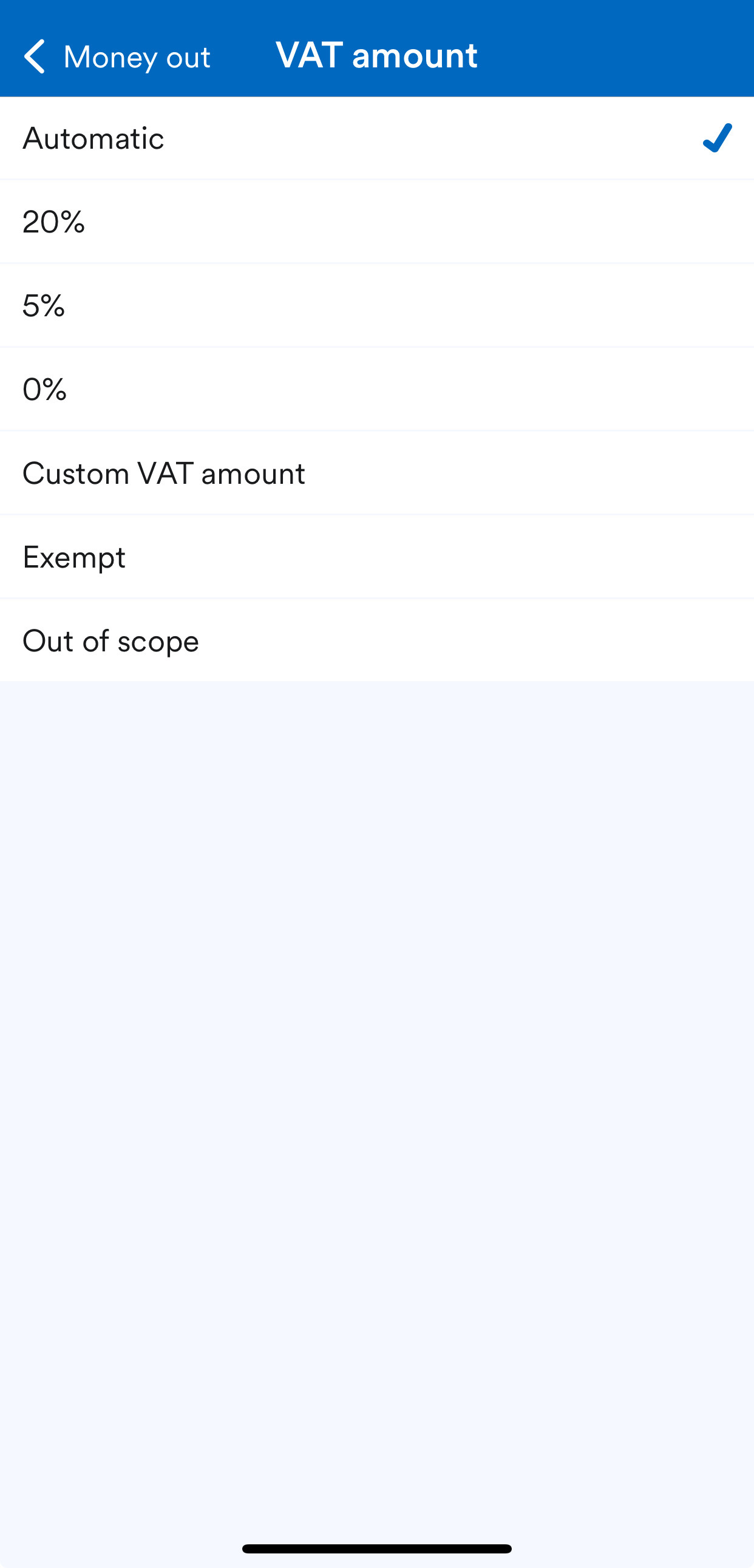 VAT amount screen.