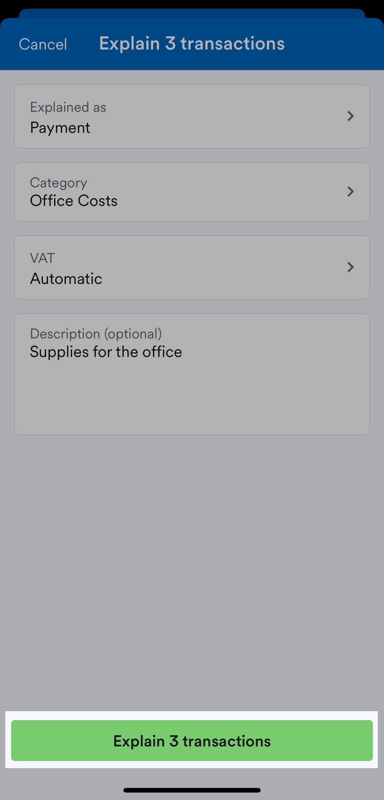 'Explain X transactions' button.