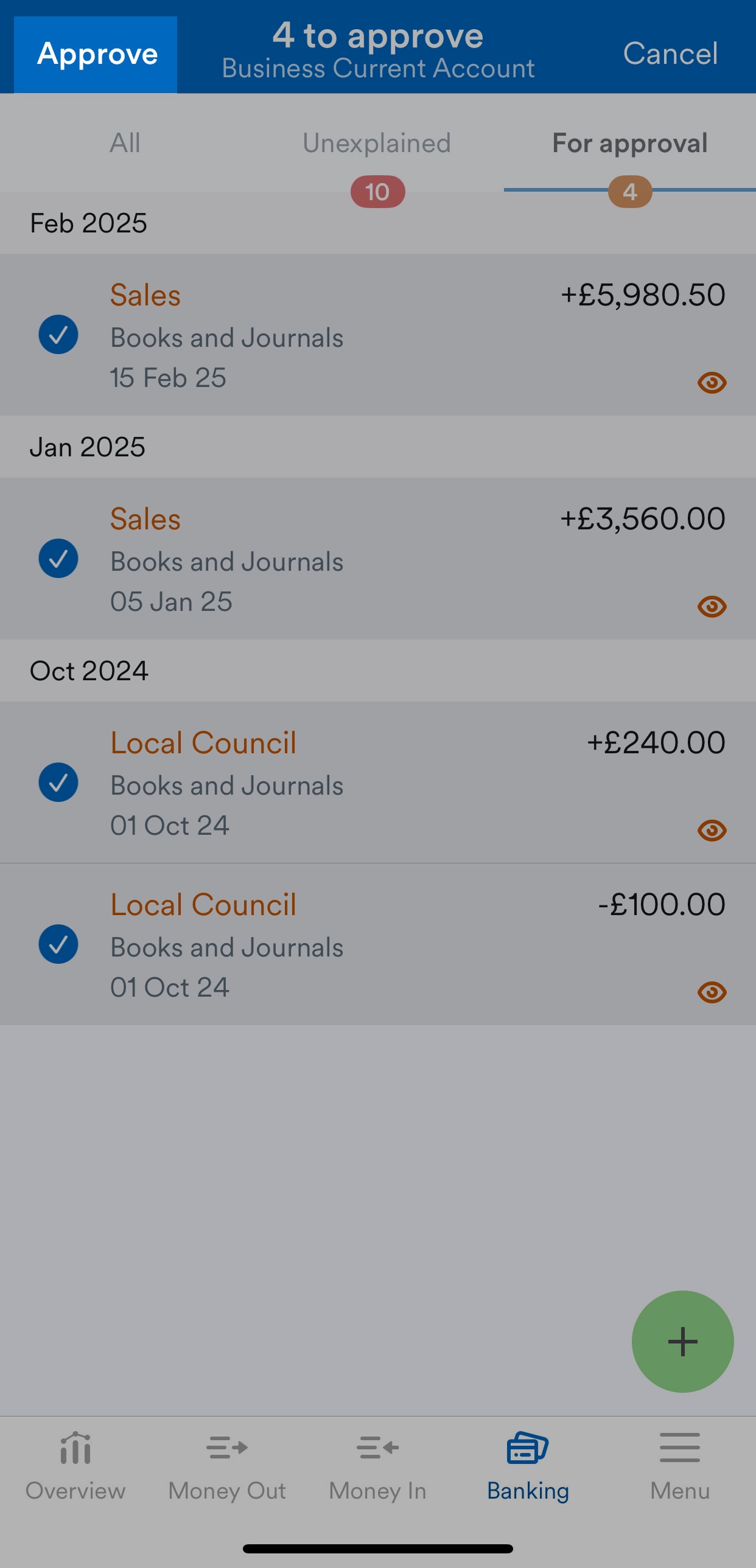 'Approve' button highlighted on For Approval page.