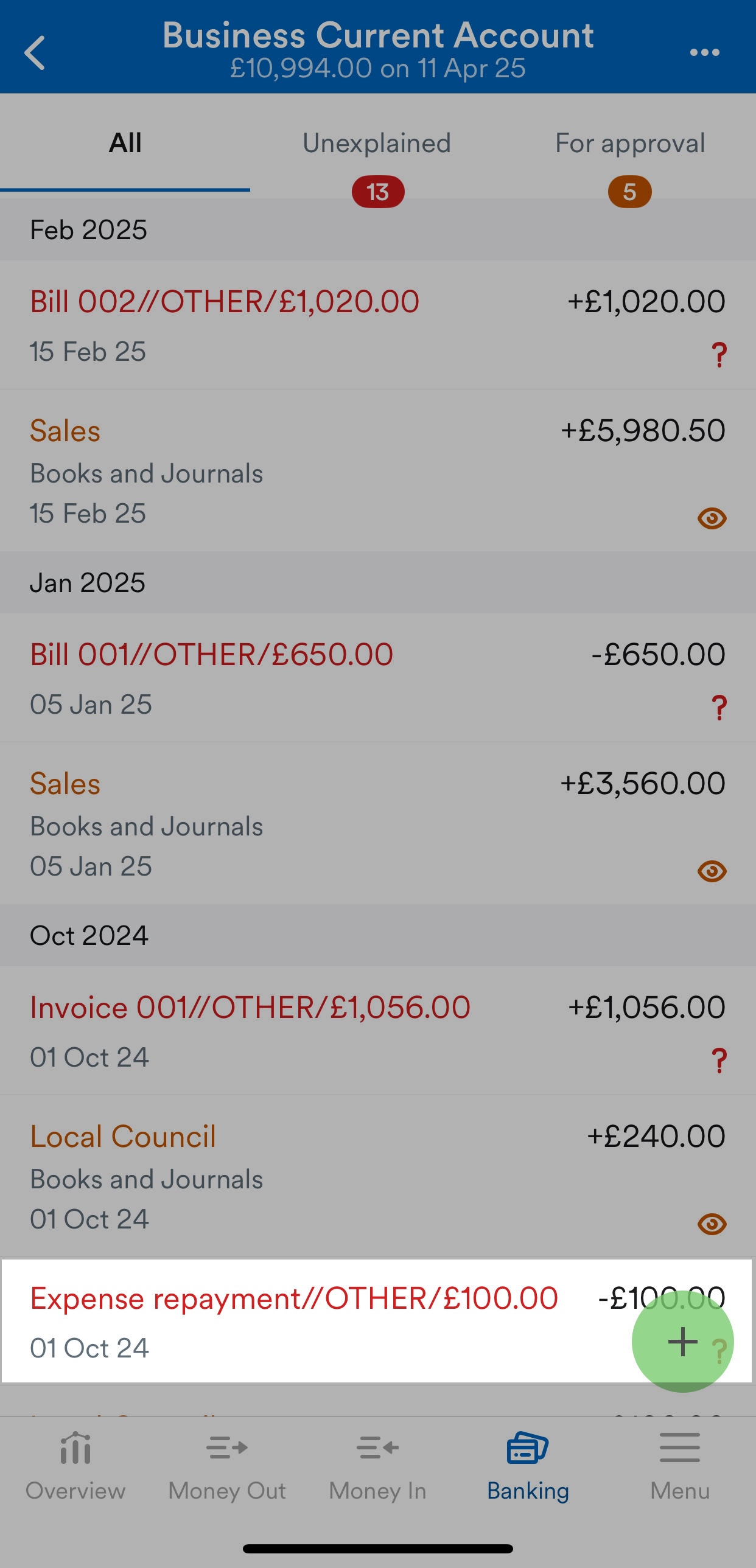 Unexplained transaction highlighted on bank account page.