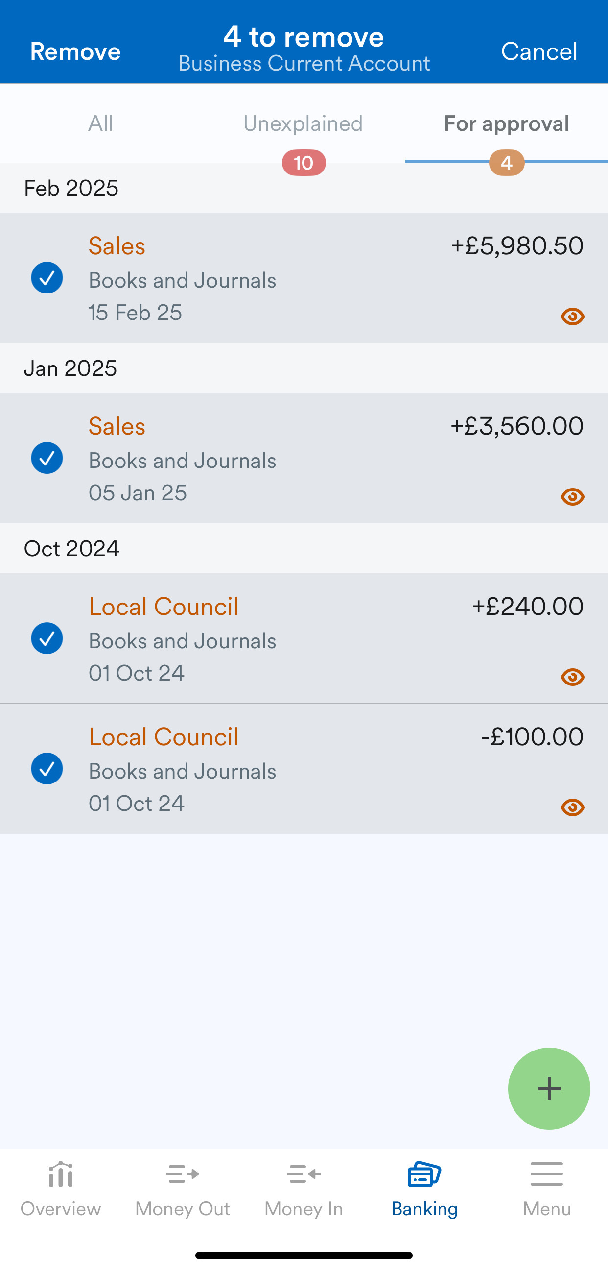 Multiple transactions selected int he For approval tab