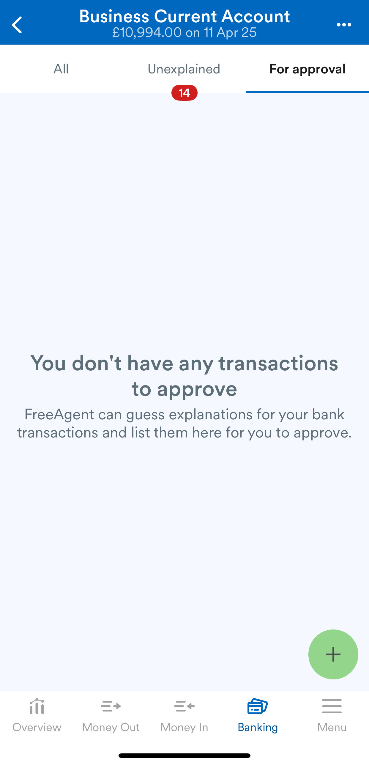 Screen showing no transactions to approve