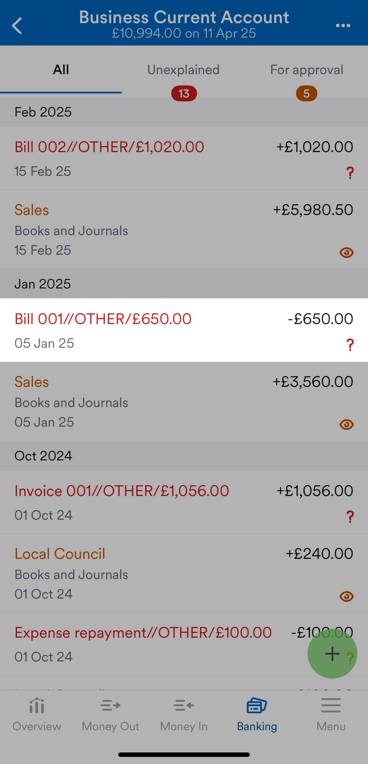 Unexplained transaction highlighted on bank account screen.