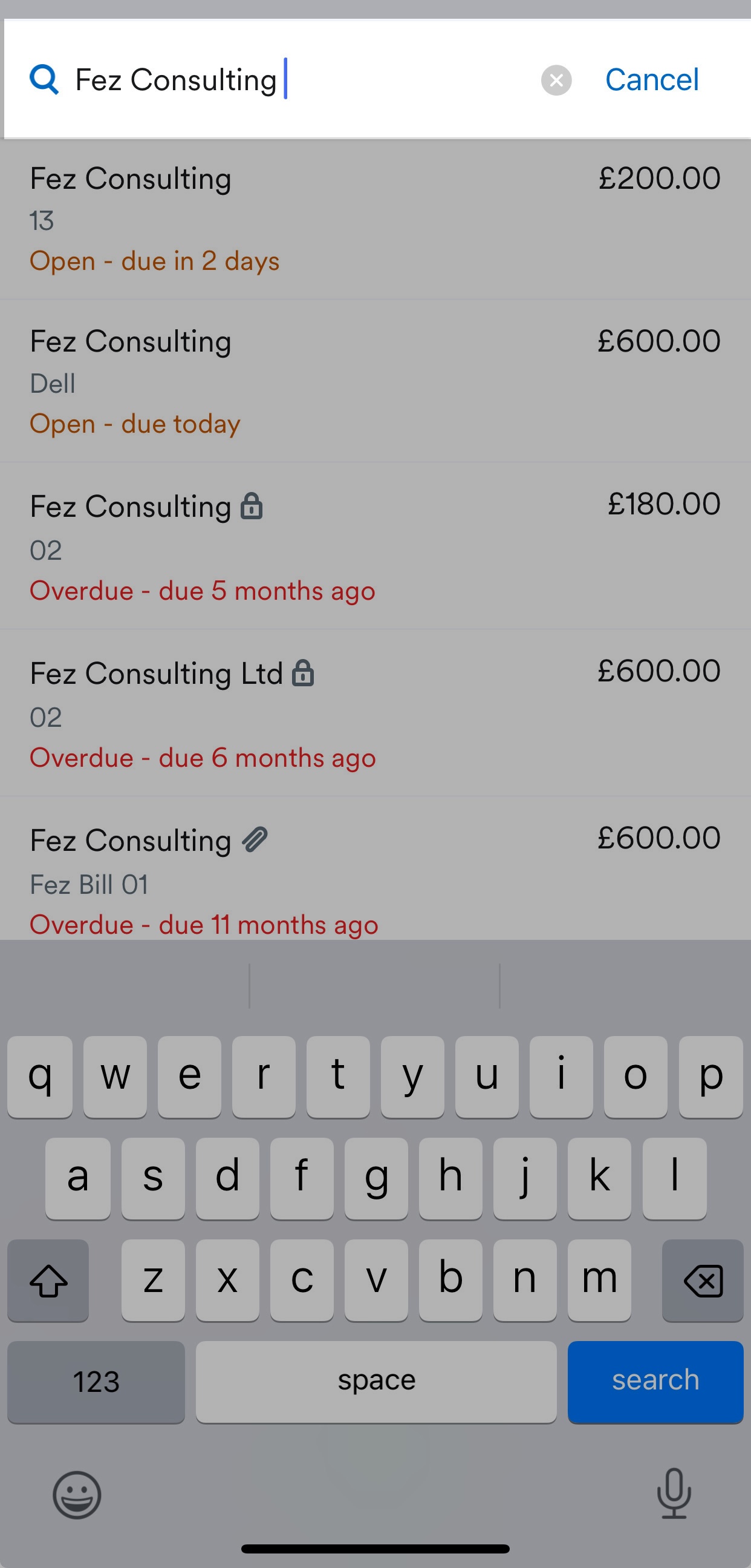 Example company name input in search bar.