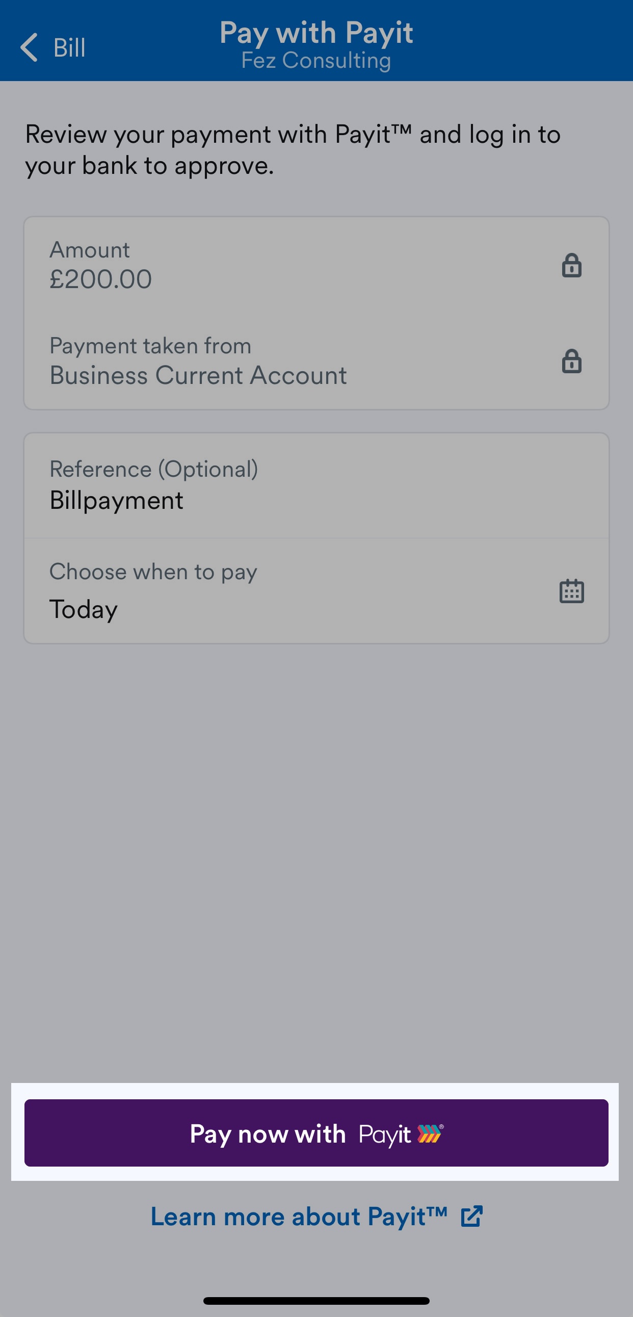 Options to 'Pay now with Payit' and 'Learn more about Payit'.
