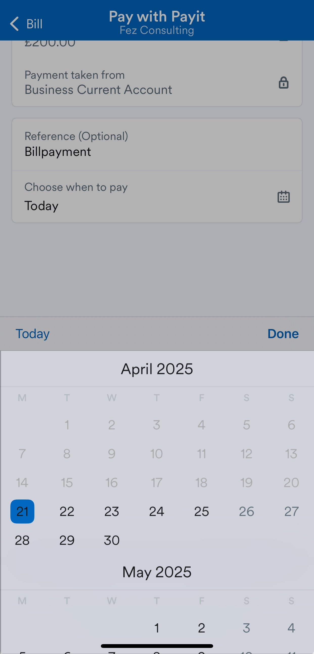 Future dates available to select from on Pay with Payit screen.