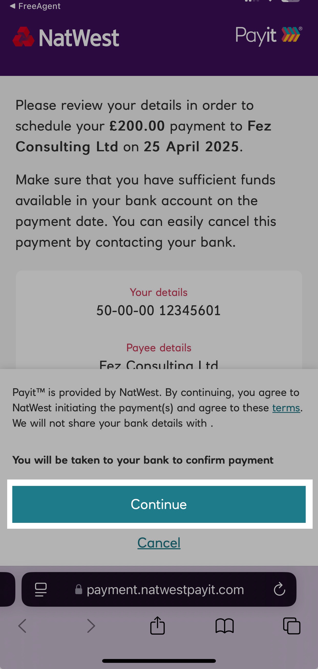 NatWest Payit screen.