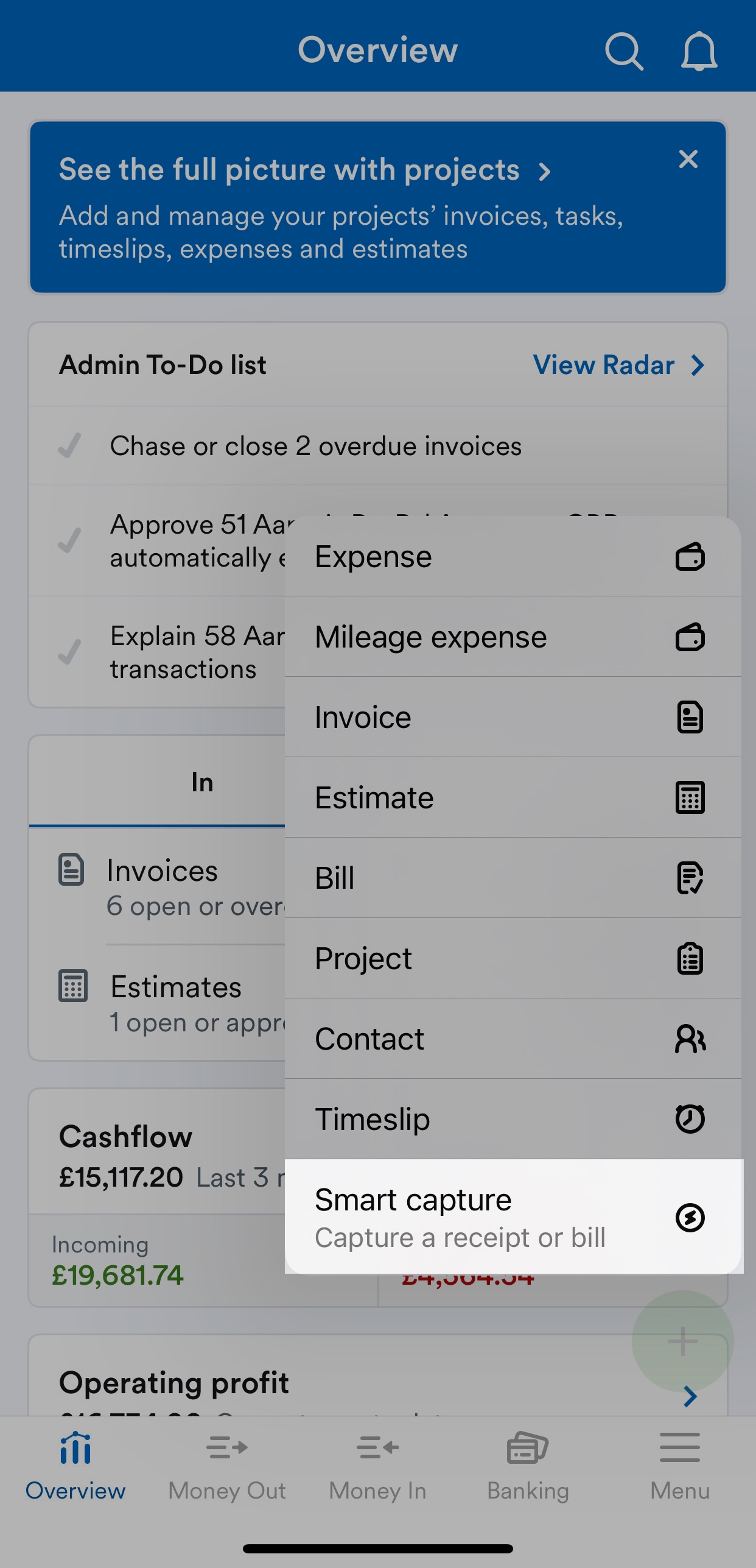Smart Capture highlighted from the menu