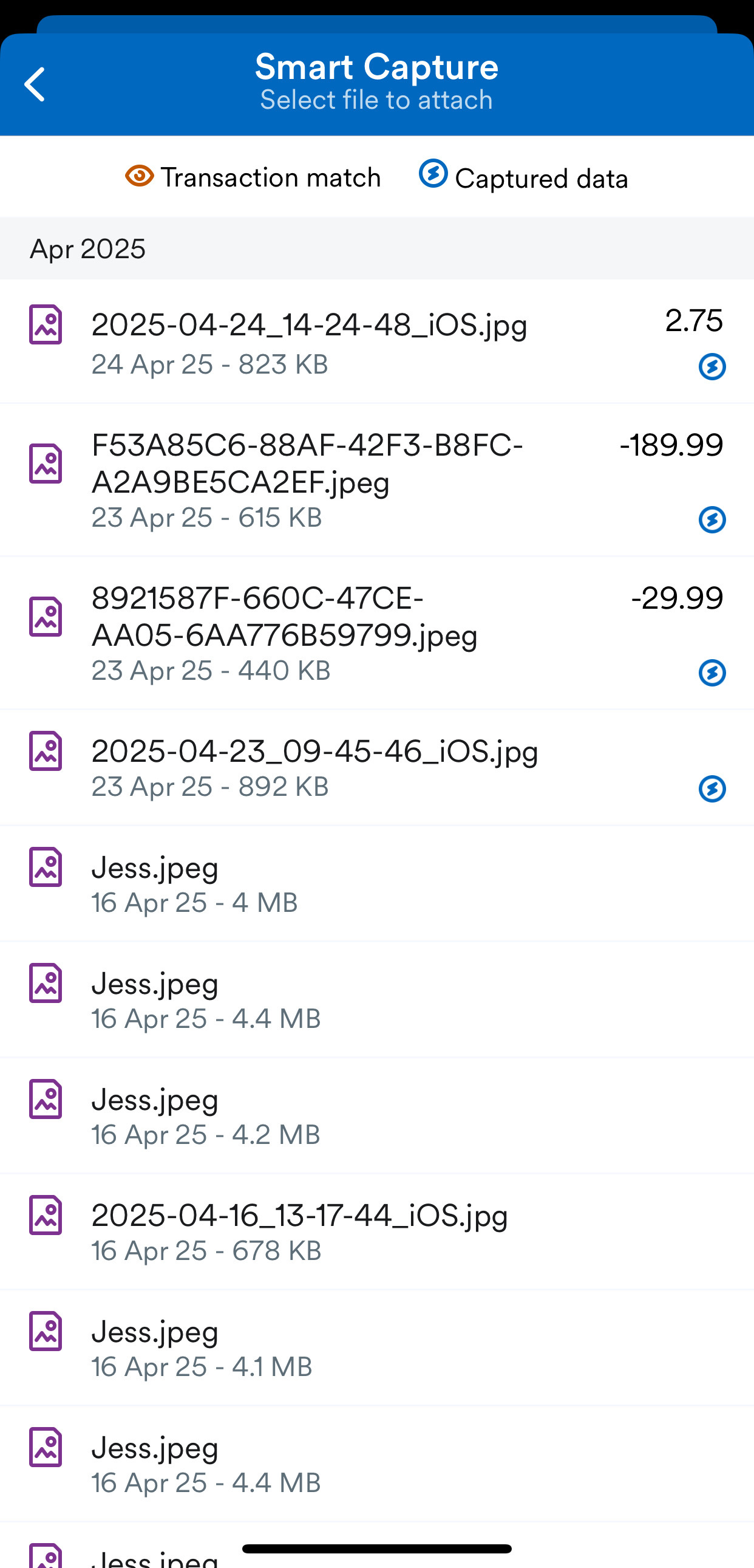 List of files