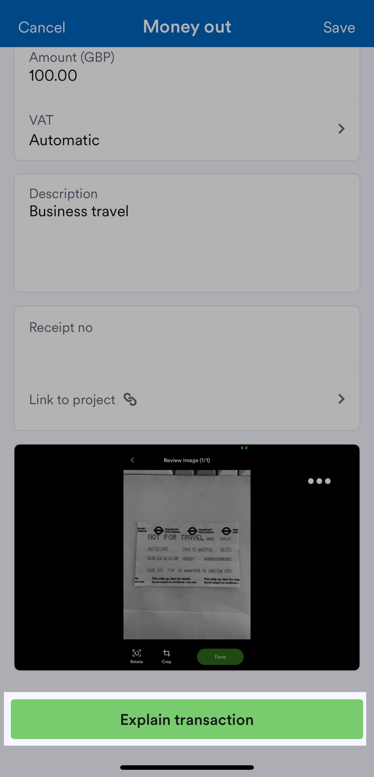 Explain transaction highlighted for a bank transaction