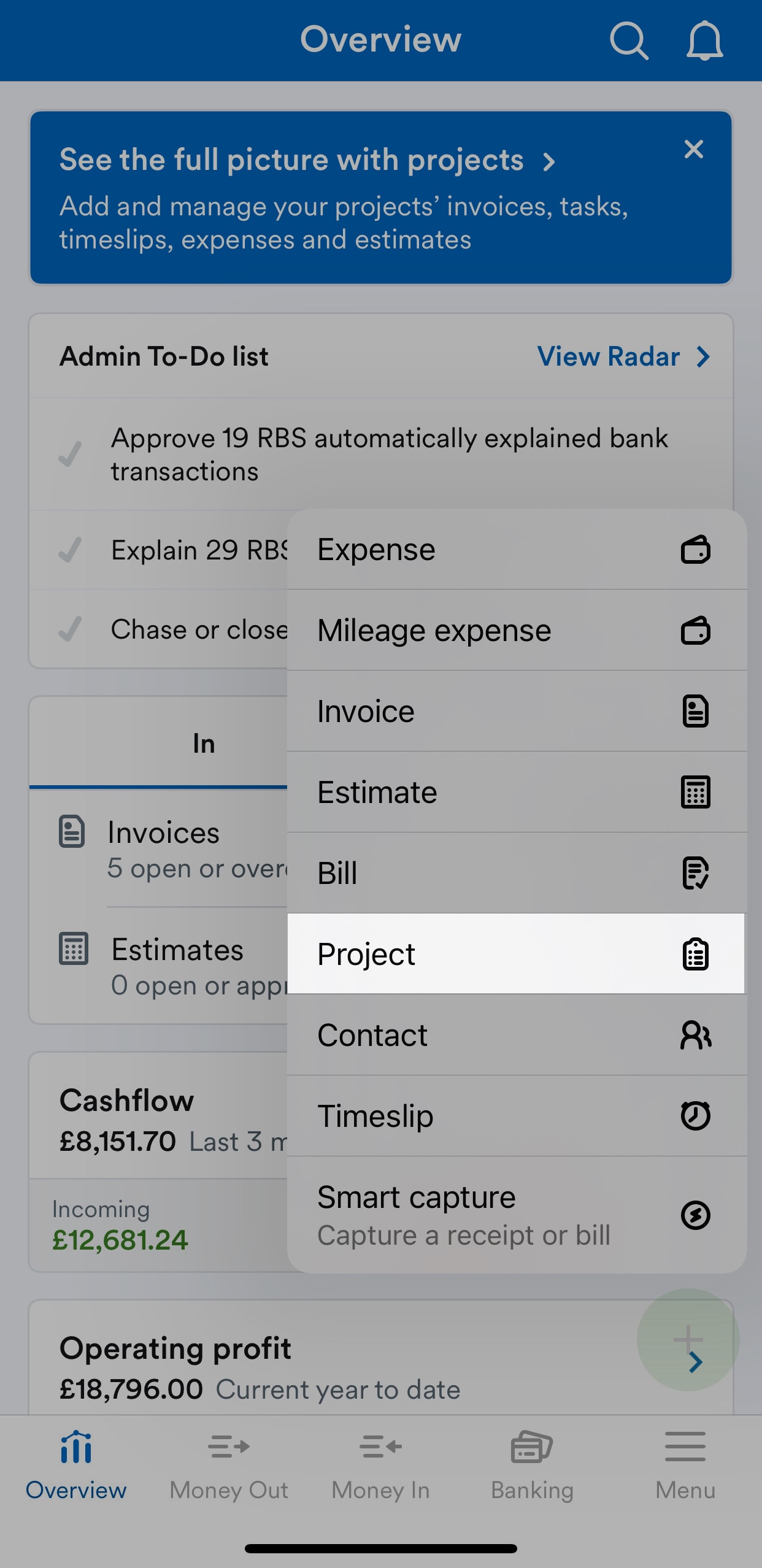 Project highlighted in menu.jpg