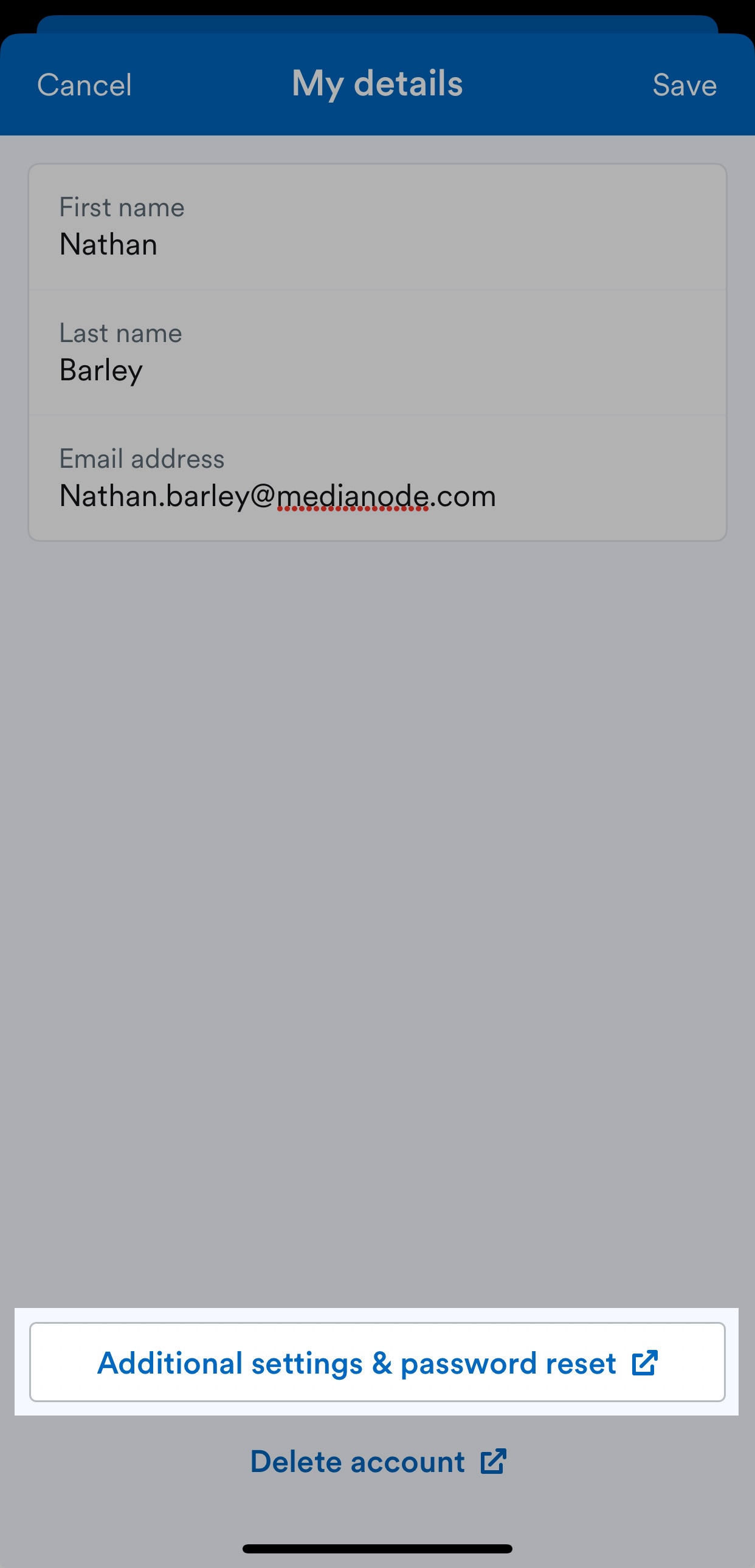 Additional settings and password reset button highlighted