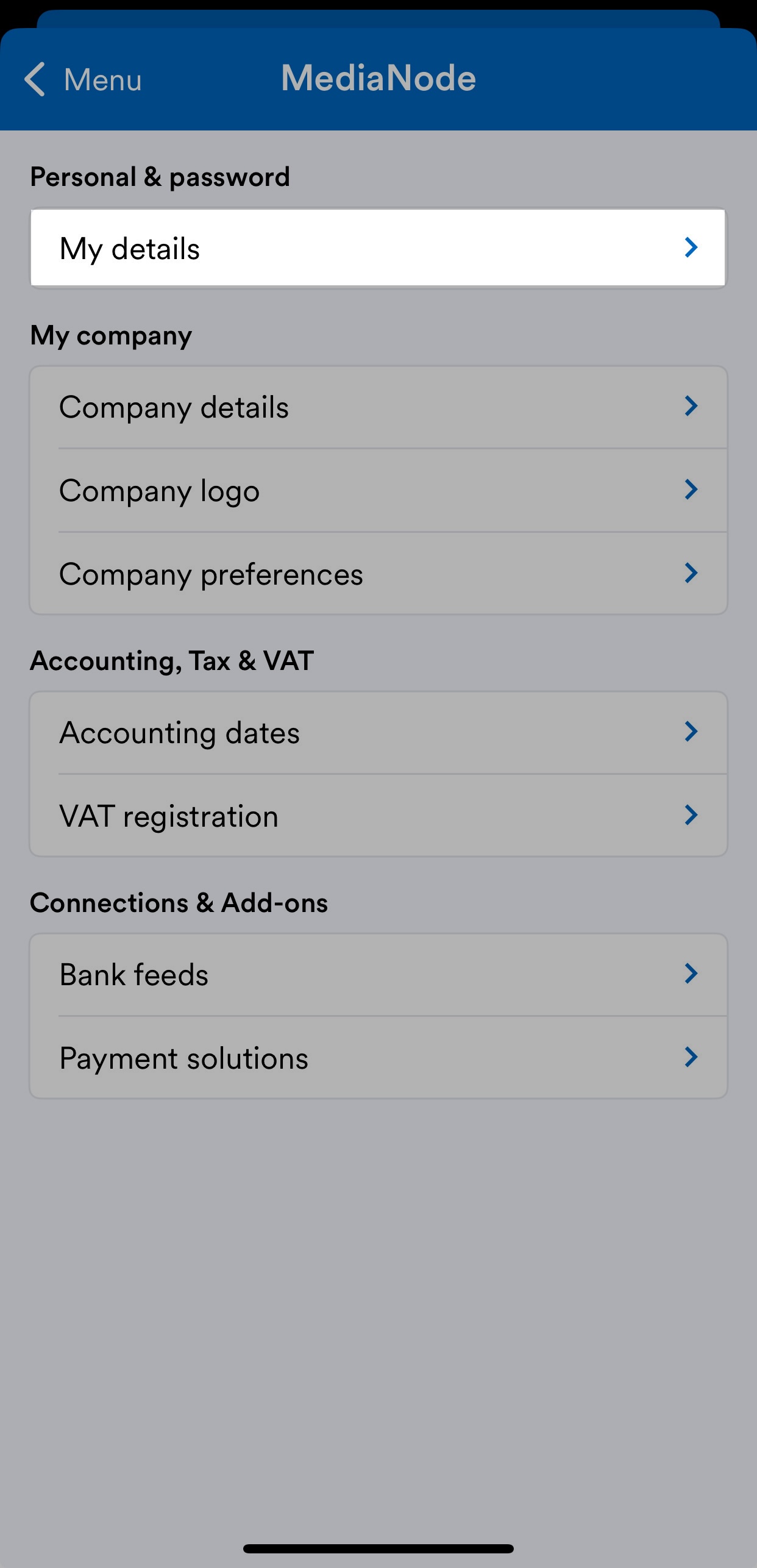 My details section highlighted