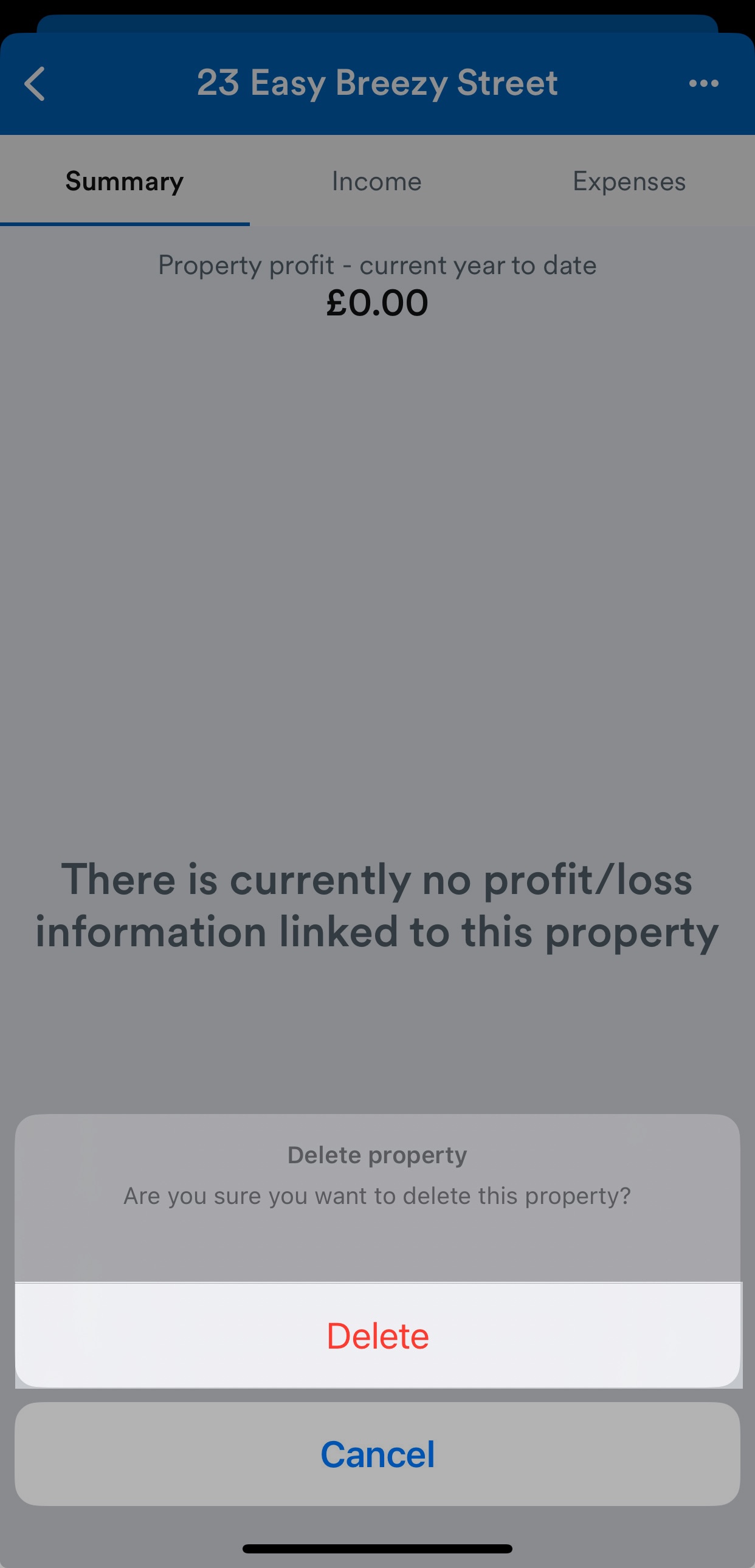 Confirmation of property deletion