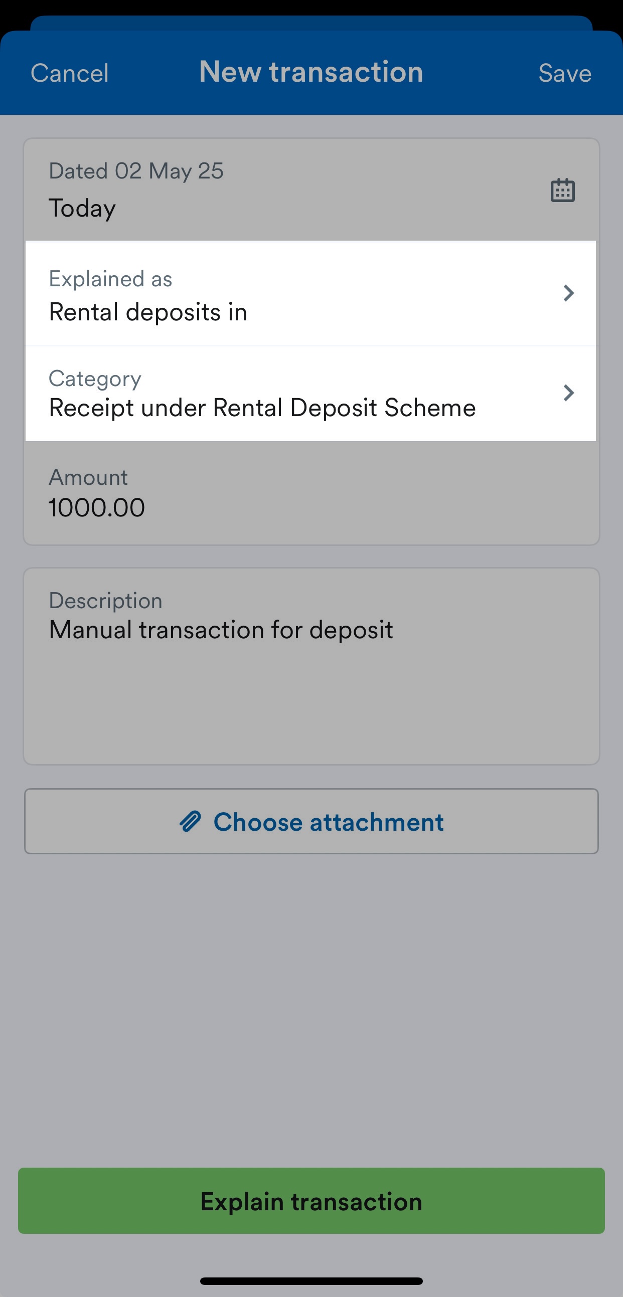 Explained as ‘Rental deposits in’ in ‘Receipt under Rental Deposit Scheme’ Category.