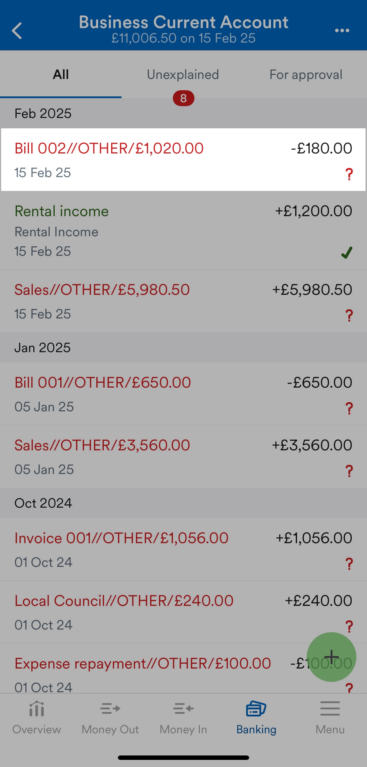 new unexplained transaction highlighted