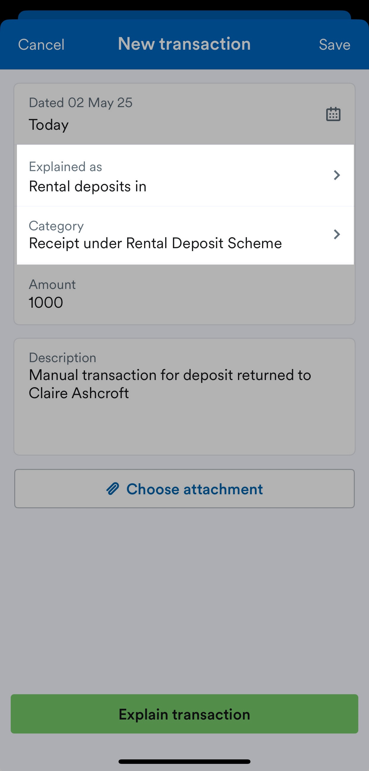 Explained as ‘Rental deposits in’ in ‘Receipt under Rental Deposit Scheme’ Category.