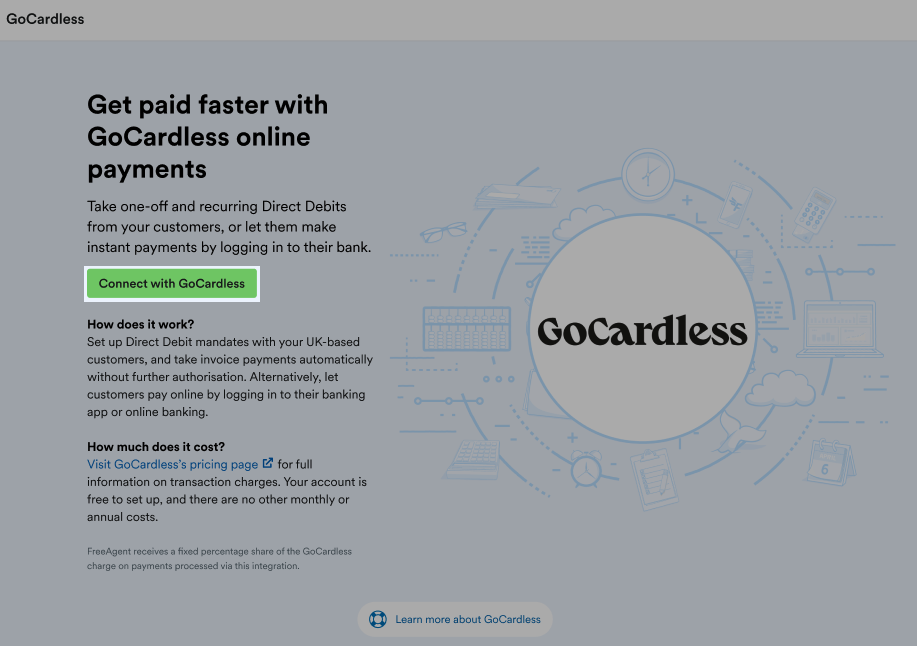 'Connect with GoCardless' button highlighted on GoCardless page.