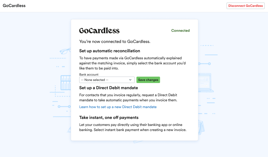 GoCardless page showing you are now connected.