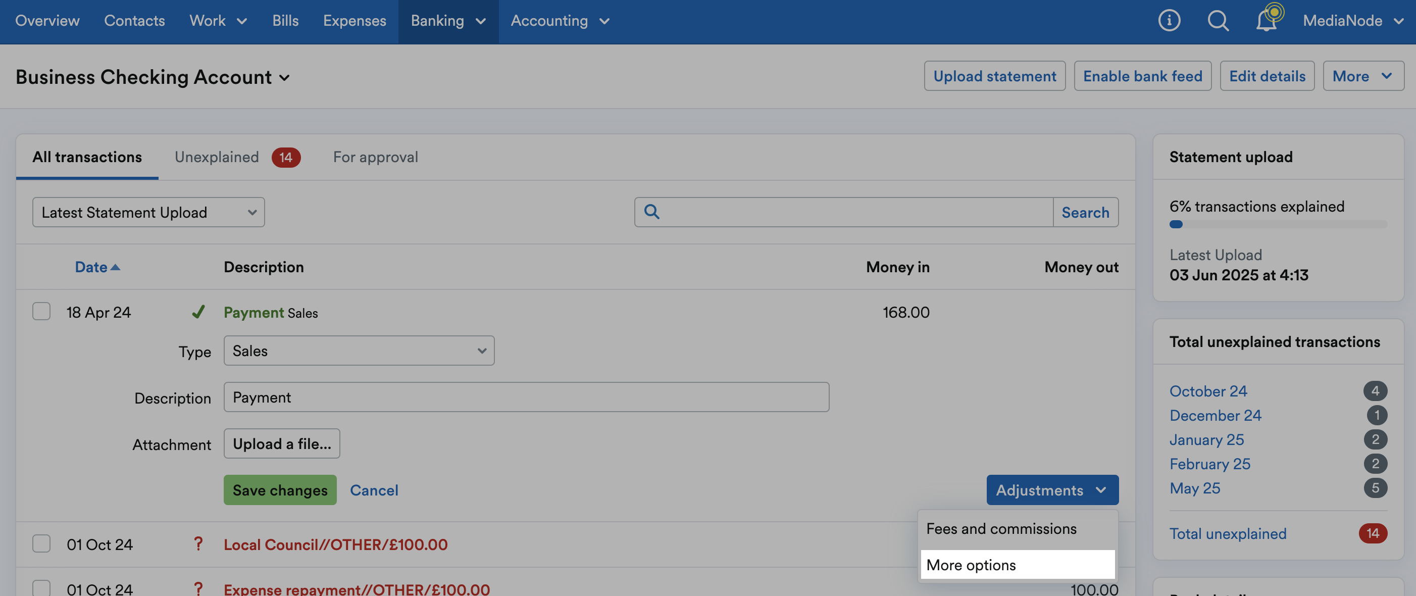 'More options' highlighted on Adjustments drop down menu.