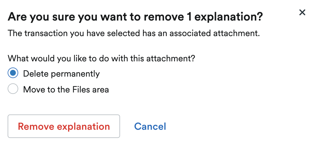Options for attachment to file to 'Delete permanently' or 'Move to the Files area'.
