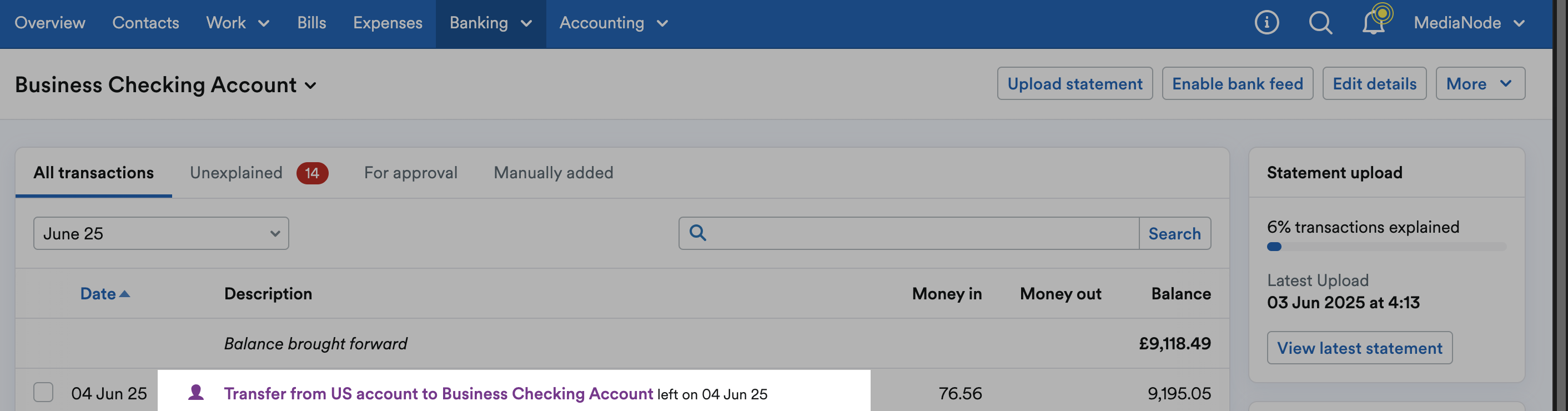 Transaction showing as a transfer from another account not explained.
