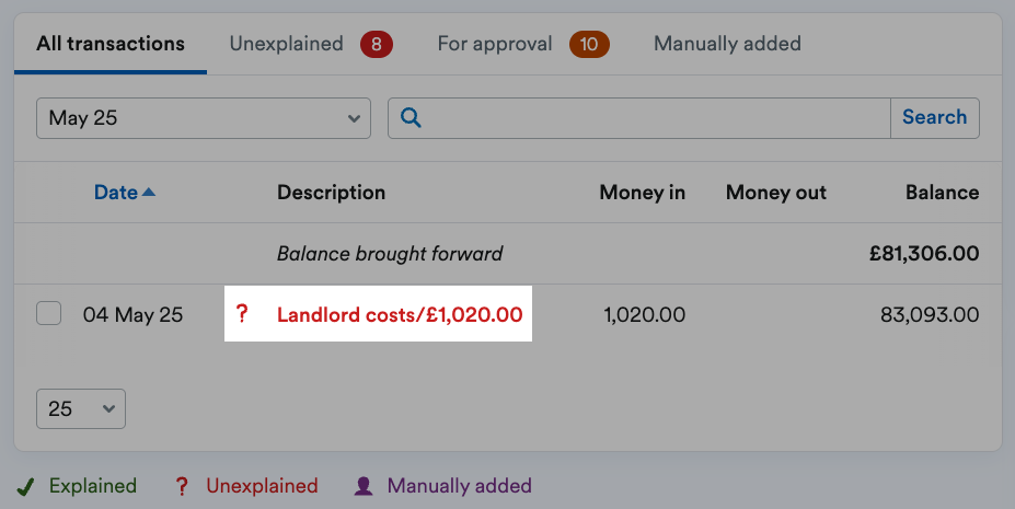 Bank transaction description highlighted