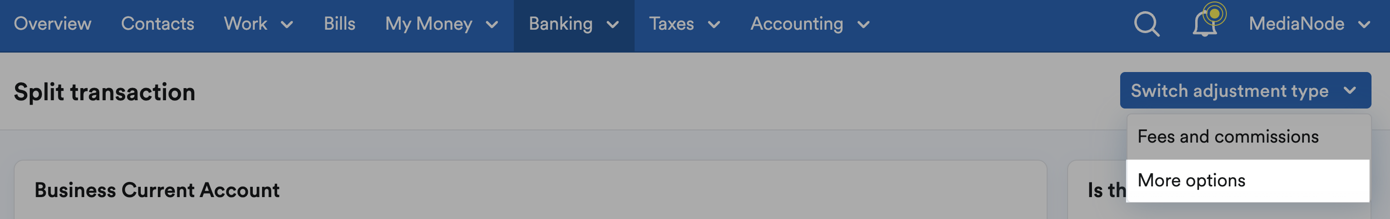 More options highlighted from Switch adjustment type drop-down menu