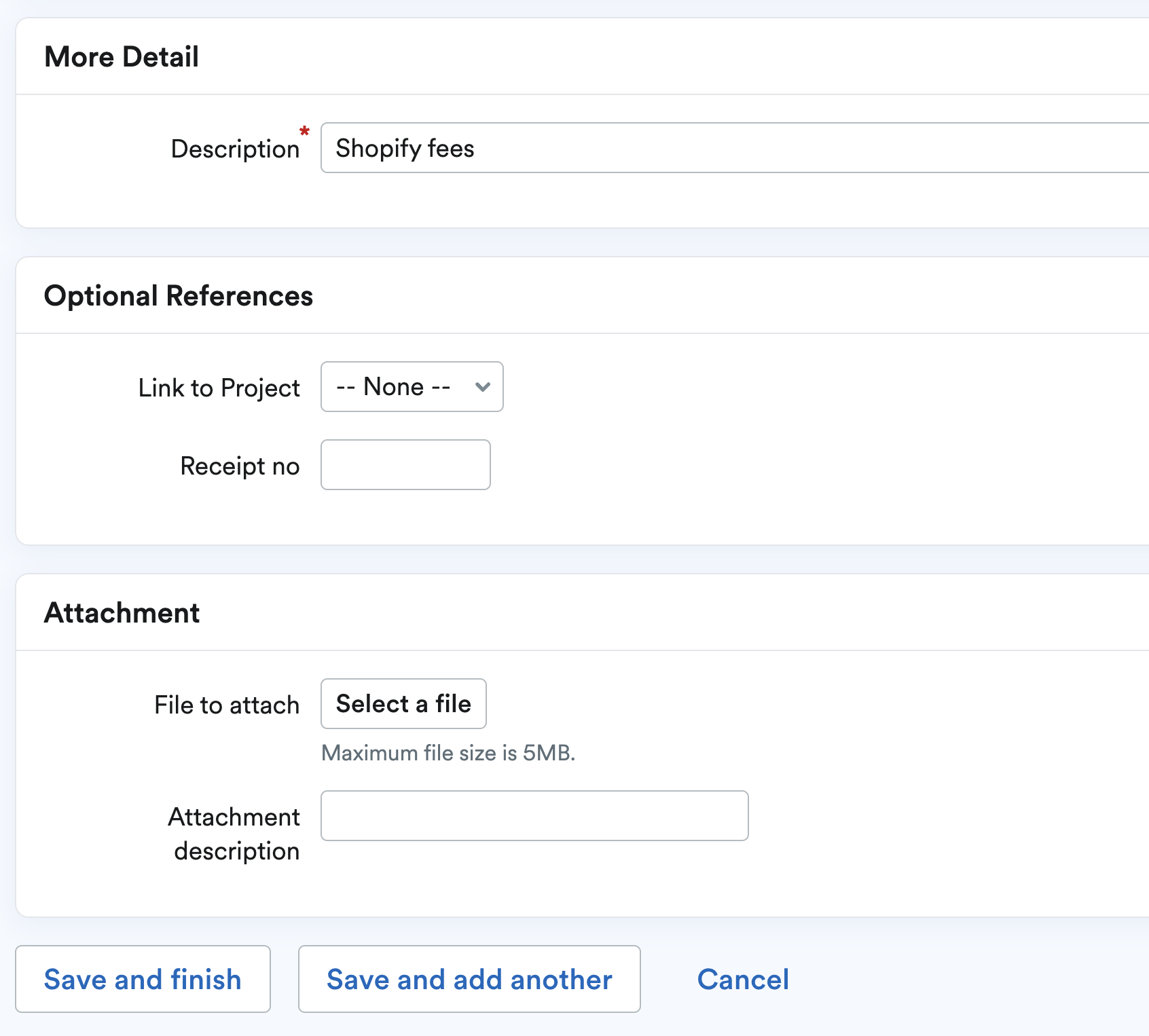 Description field and save and add another button at the bottom of the screen