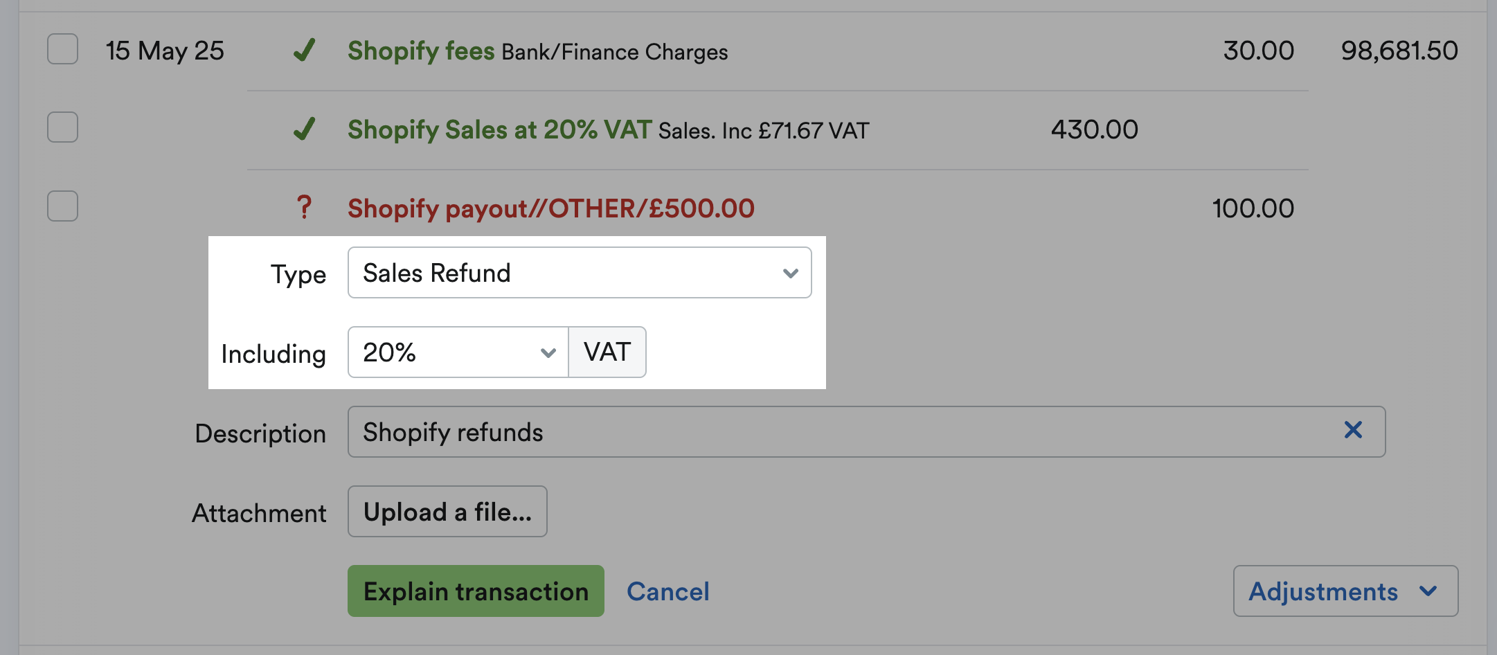 Remaining amount being explained as a sales refund