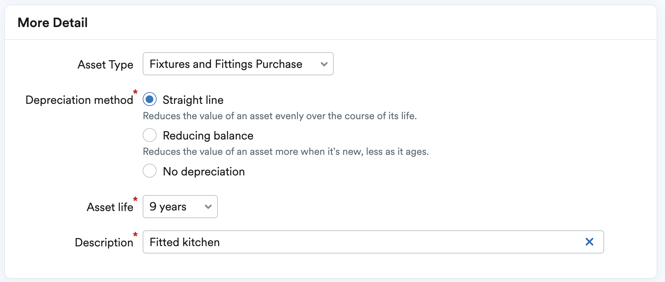 Depreciation selected for second asset purchase