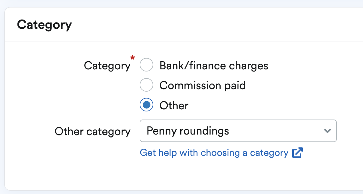 Penny roundings category being selected