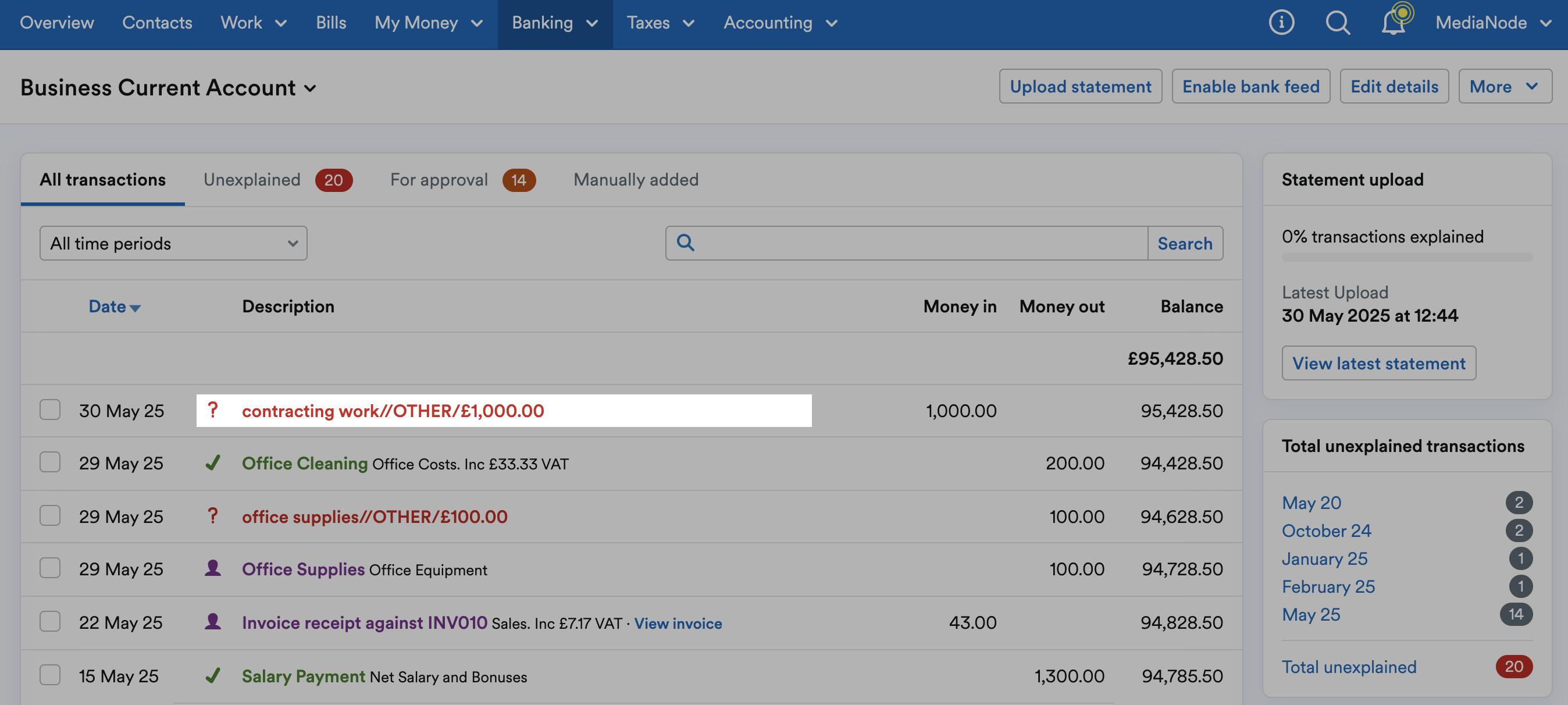 Transaction highlighted on bank account page.