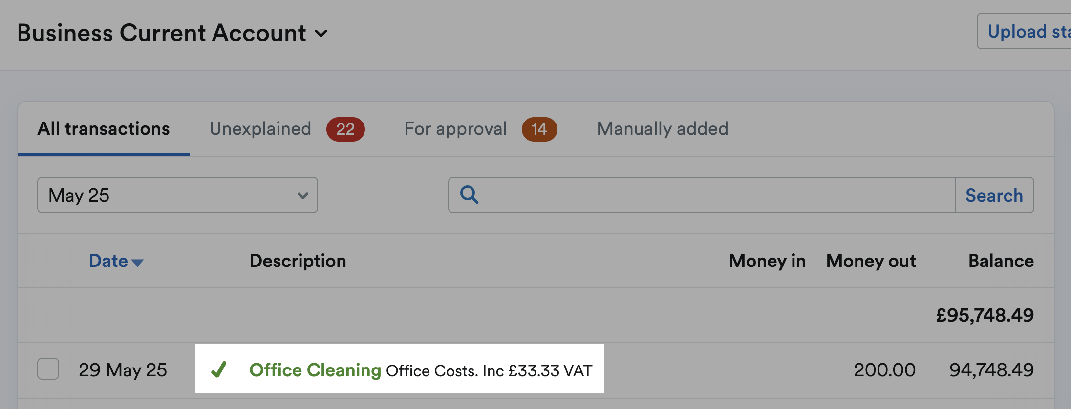 Bank transaction description highlighted