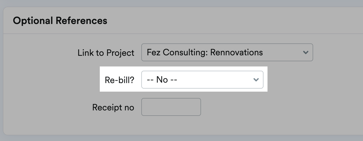 Re-bill drop-down menu highlighted