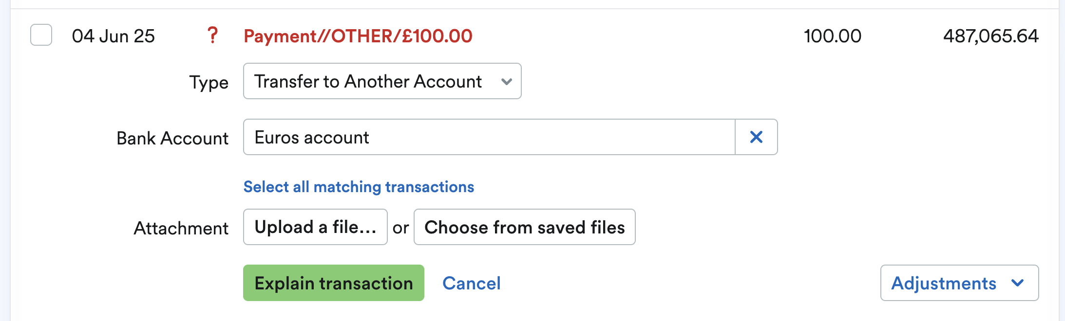 Bank transaction being explained as a transfer to another account