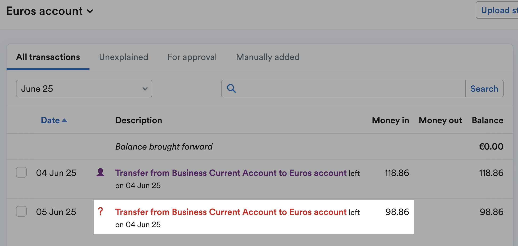 Imported transaction in other account