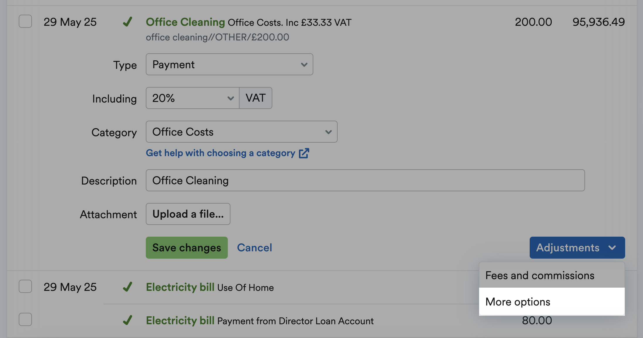 More options highlighted from the Adjustments drop-down menu
